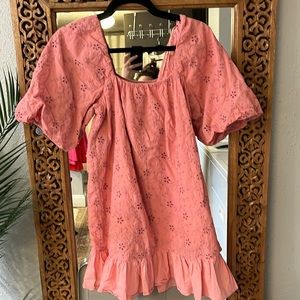 Zara coral puff sleeve dress